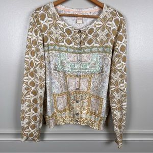 Sundance Cardigan Sweater 100% Cotton Size Large Cream Mustard Spring Easter